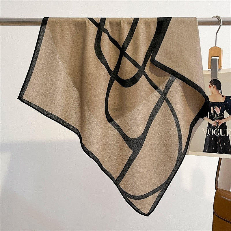 Luxury Tan Black Geometric Pattern Shawl Scarf Wrap Oversized Cashmere Feel