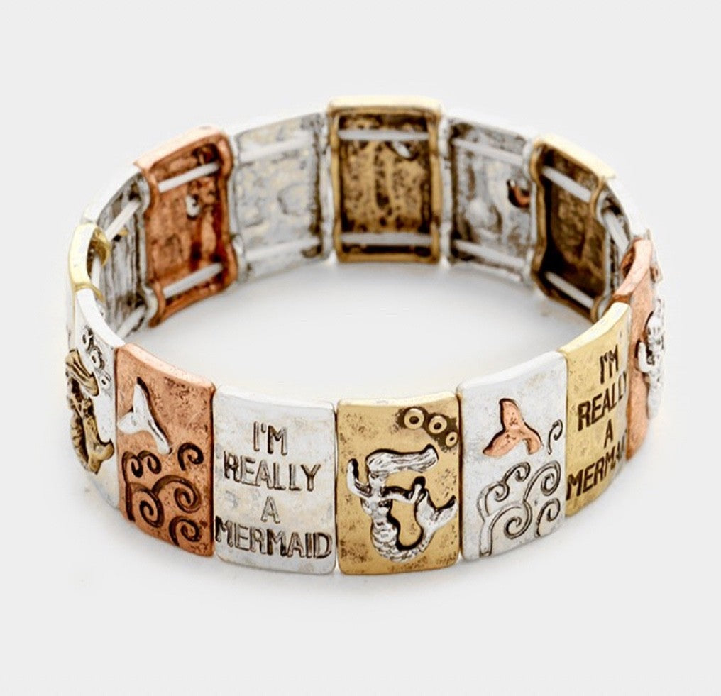 I'm Really A Mermaid Mixed Metal Stretch Bracelet Nautical Ocean Theme Jewelry