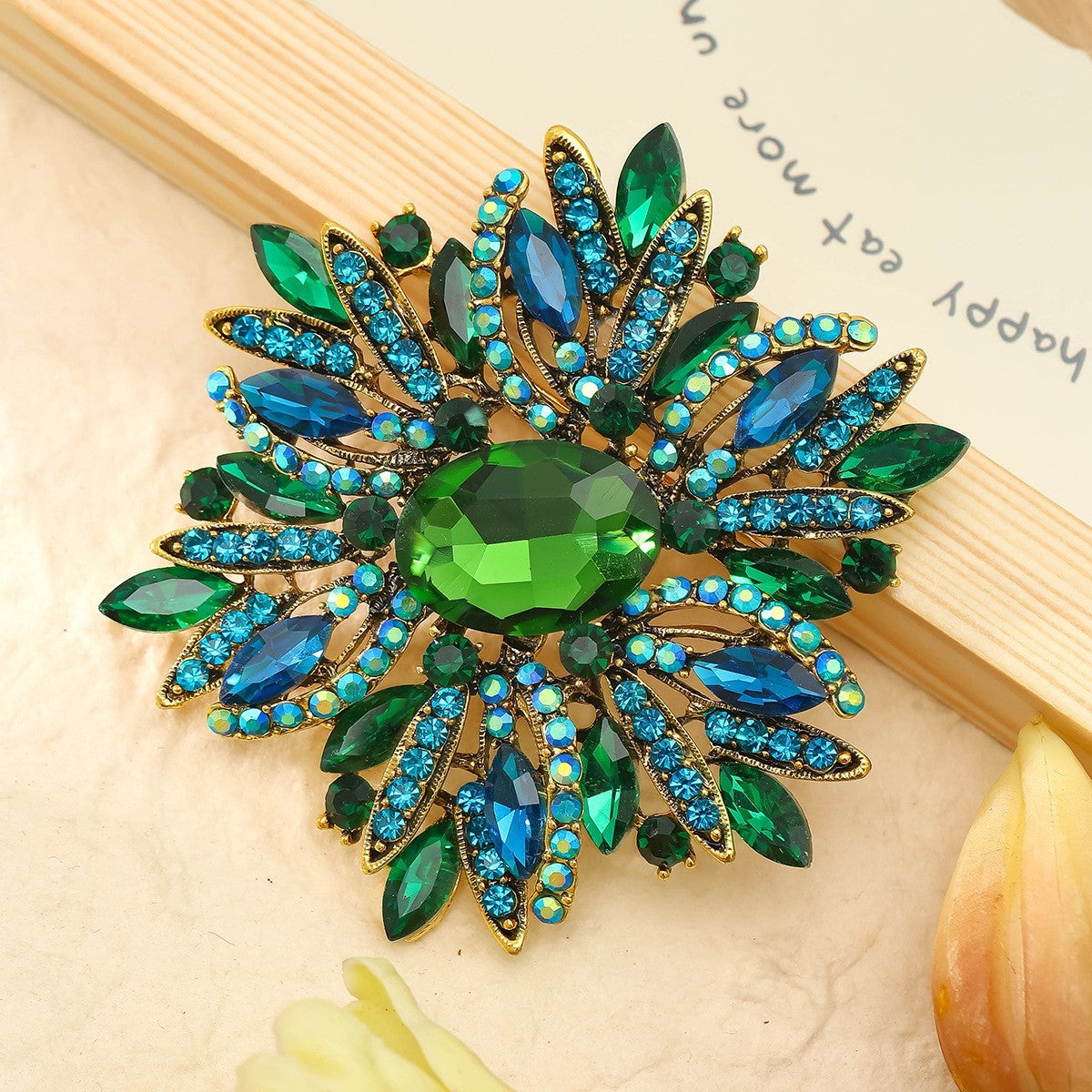 2pcs Large Crystal Flower Brooch Set Vintage Rhinestone Sunburst Pins
