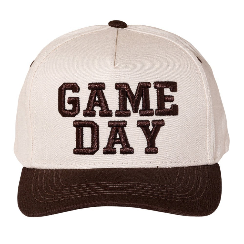 Game Day Cream & Brown Structured Baseball Cap Hat Collegiate Varsity Style