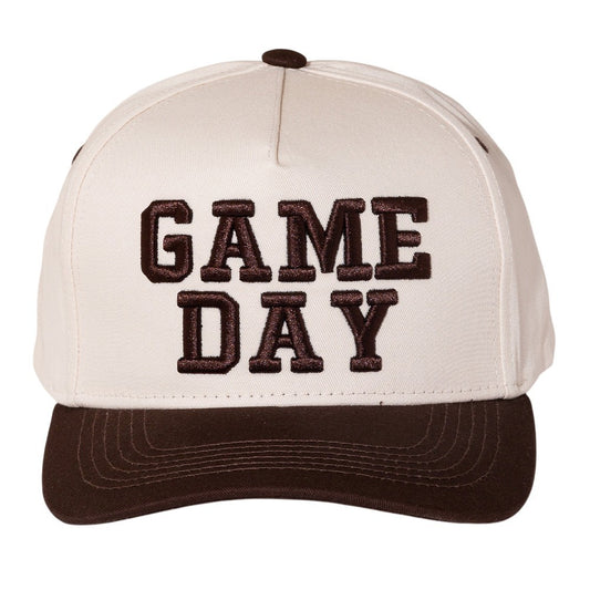 Game Day Cream & Brown Structured Baseball Cap Hat Collegiate Varsity Style