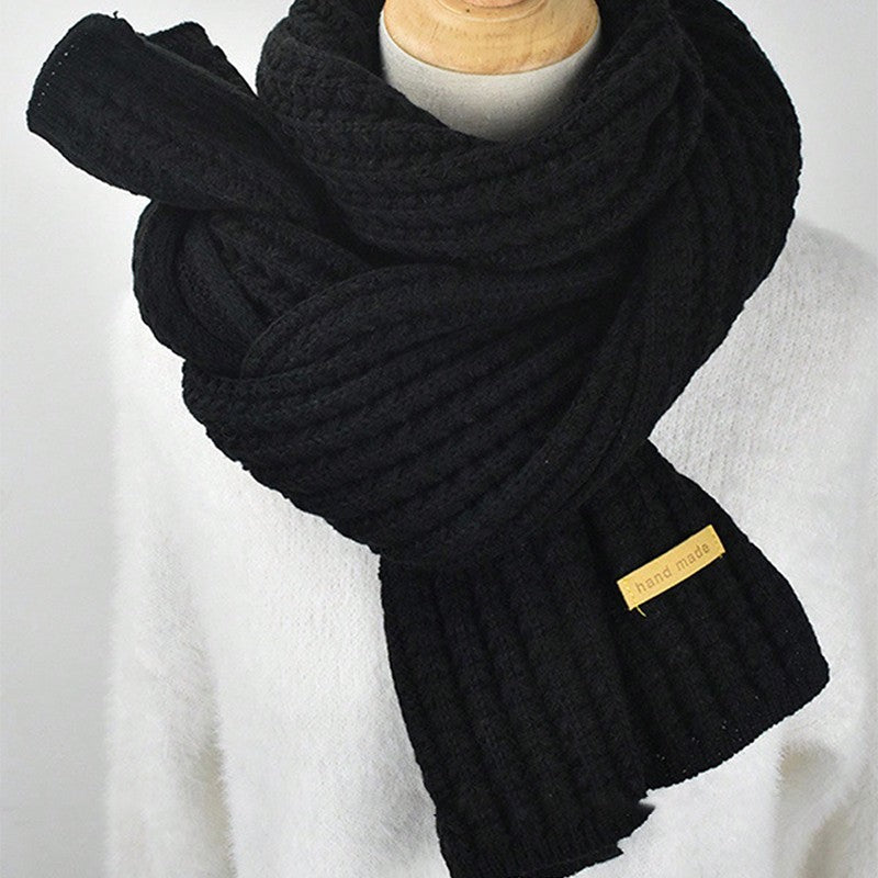 Black Chunky Acrylic Ribbed Knit Scarf Extra Long Warm Winter Unisex