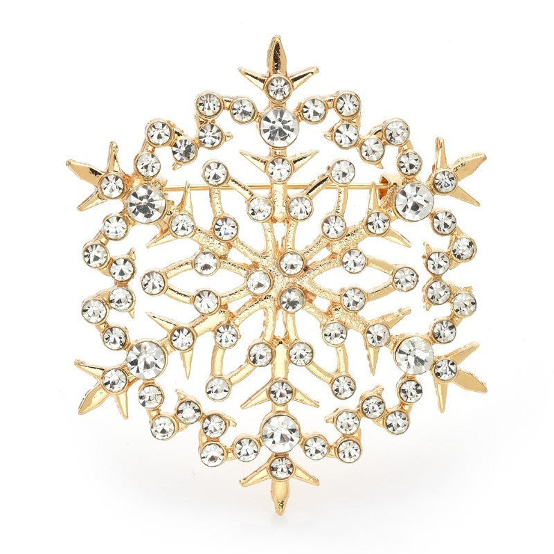 Sparkling Gold Tone Clear Rhinestone Snowflake Starburst Brooch Pin 2" Winter Ho