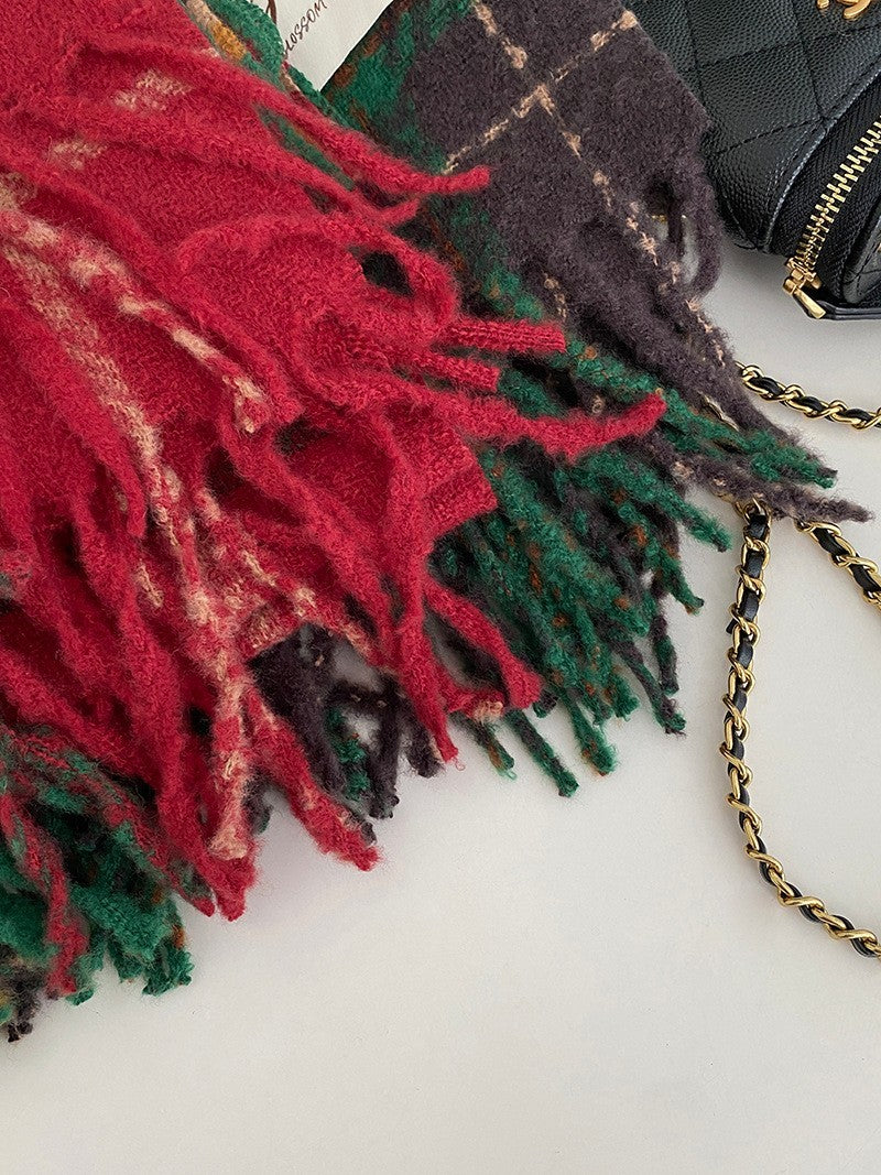 2 Pack Oversized Plaid Scarves Set Faux Cashmere Winter Shawl Wrap Red Green