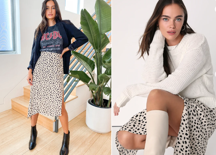 Cheetah Print Midi Skirt for Women Black & White Printed Skirts for Ladies M