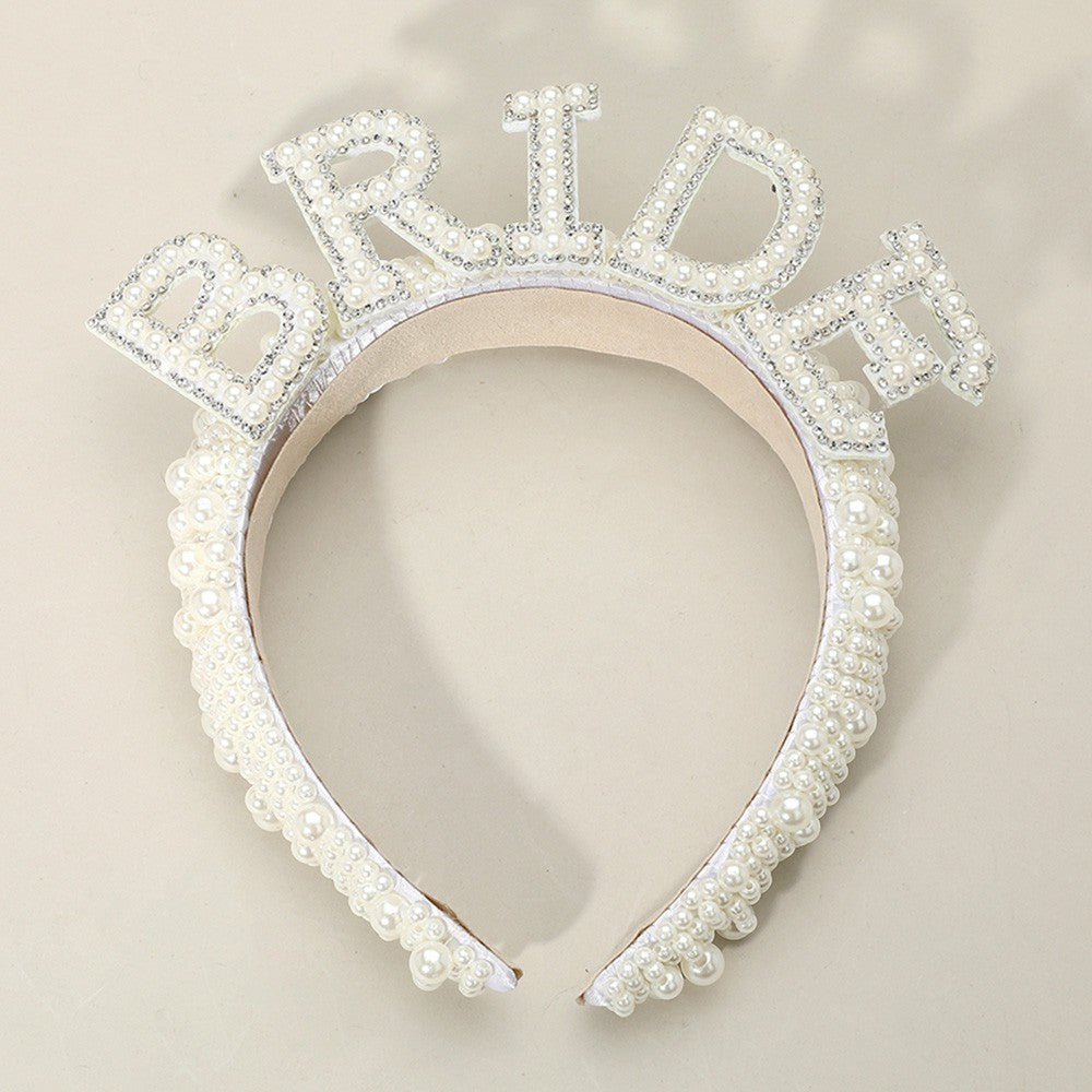 Bride Pearl Rhinestone Headband Bachelorette Bridal Shower Wedding Accessory
