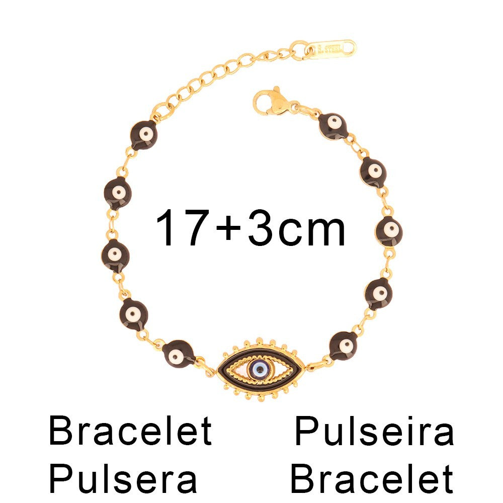 Gold Tone Evil Eye Protection Bracelet Stainless Steel Adjustable Charm Jewelry