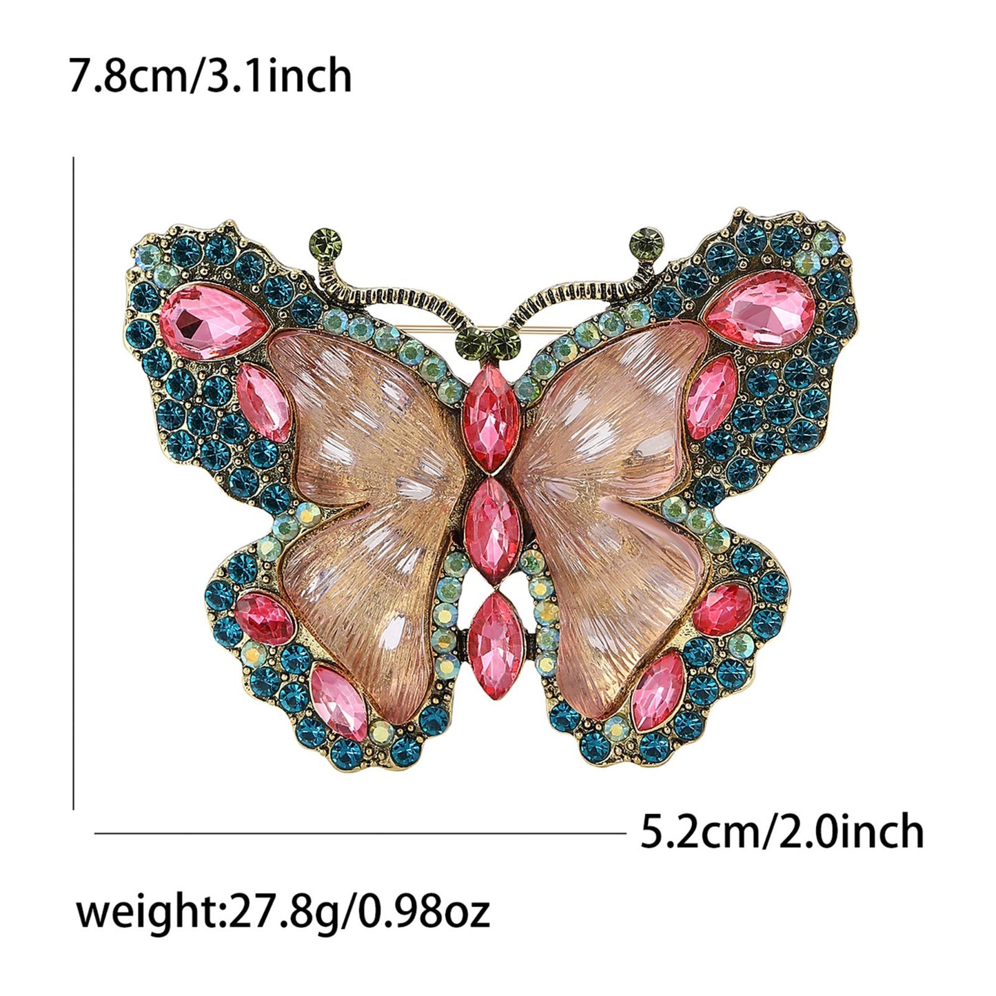 Sparkly Crystal Pink Blue Butterfly Brooch Pin Vintage Style Fashion Jewelry