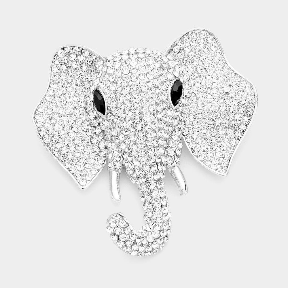 2-Piece Red and White Elephant Brooch Set Crystal Enamel Lucky Animal Pin