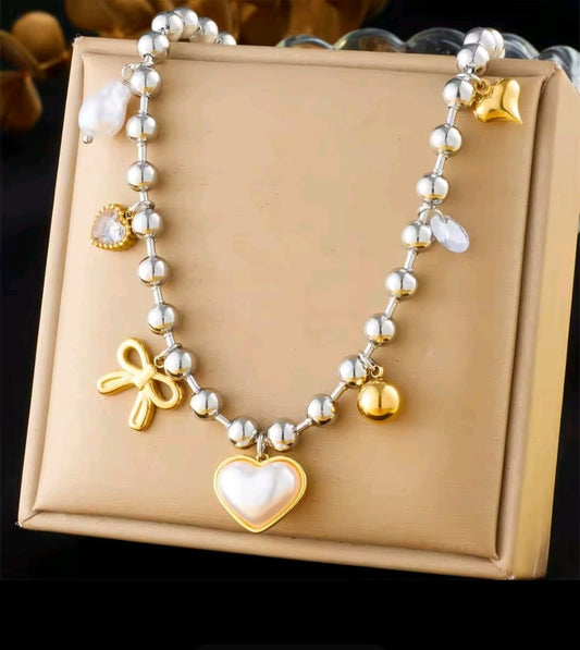 Stainless Steel Cross Heart Ball Necklace for Women Girls Fashion Jewelry Gift