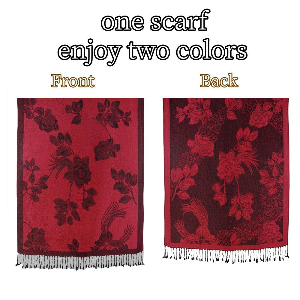 2X Red Black Floral Print Pashmina Shawl Scarf Wrap Set Fringed Winter Stole
