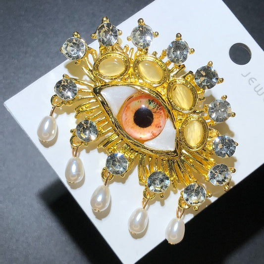 2pcs Evil Eye Crystal Brooch Pins Statement Rhinestone Pearl Eye Jewelry