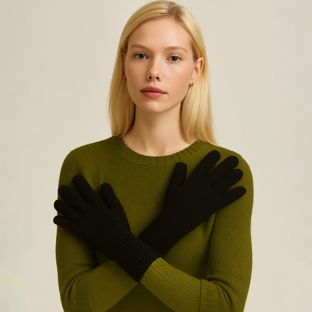 Ribbed Knit Solid Long Winter Cold Weather Gloves 100% Acrylic Cozy Knit Gloves