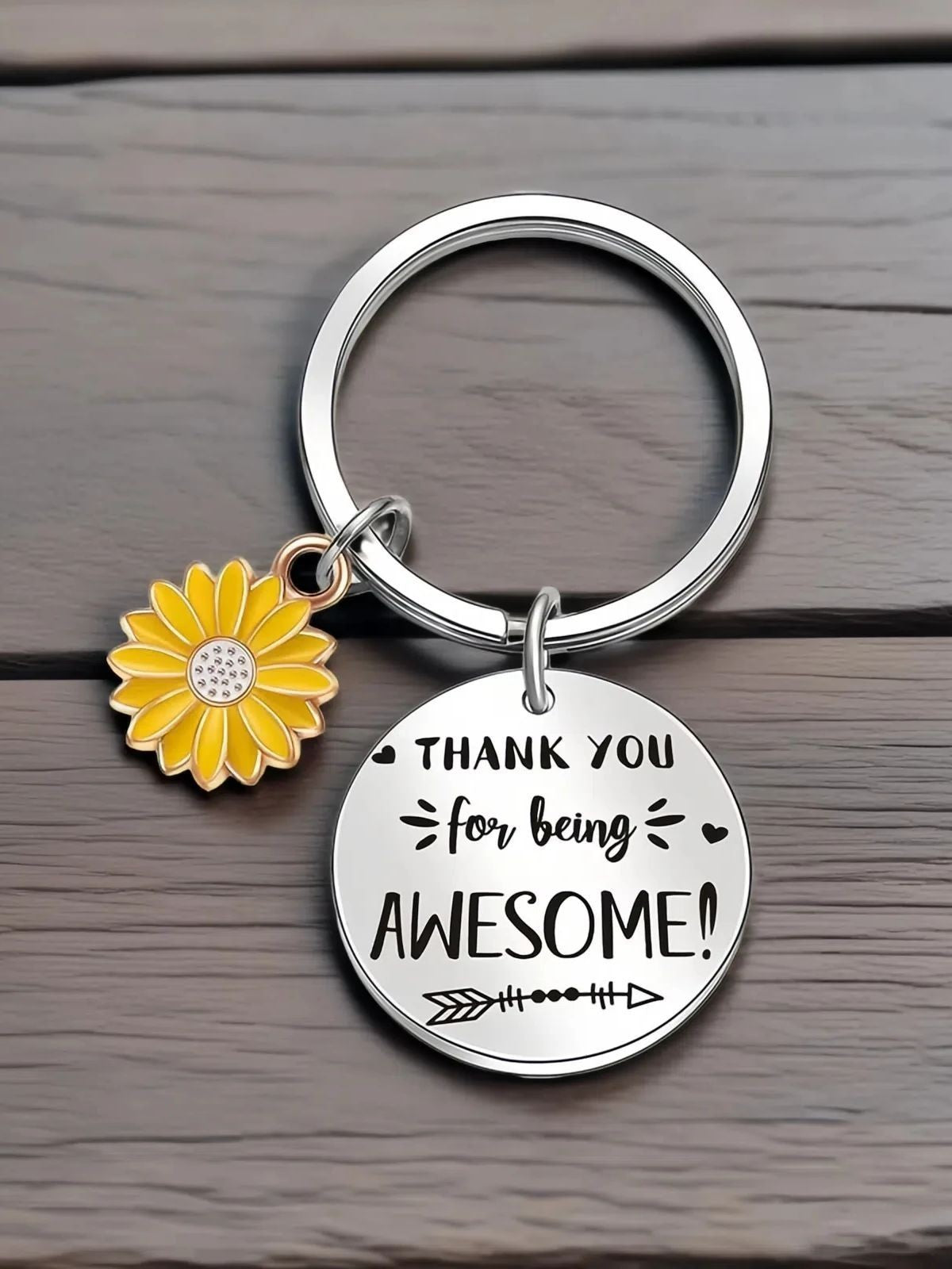 2PCs Daisy Charm Thank You For Being Awesome Stainless Steel Keychain  Gift Idea