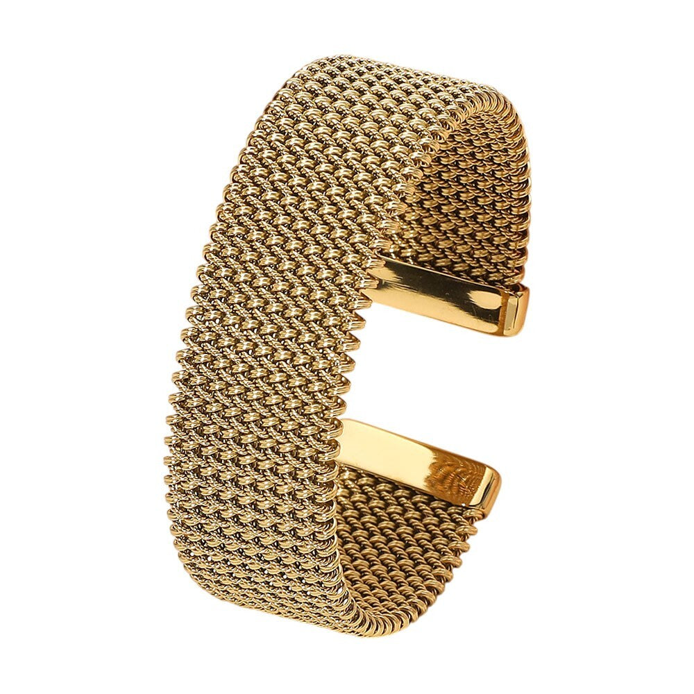 Stainless Steel Mesh Cuff Bracelet Adjustable Open Bangle for Men Women Gift
