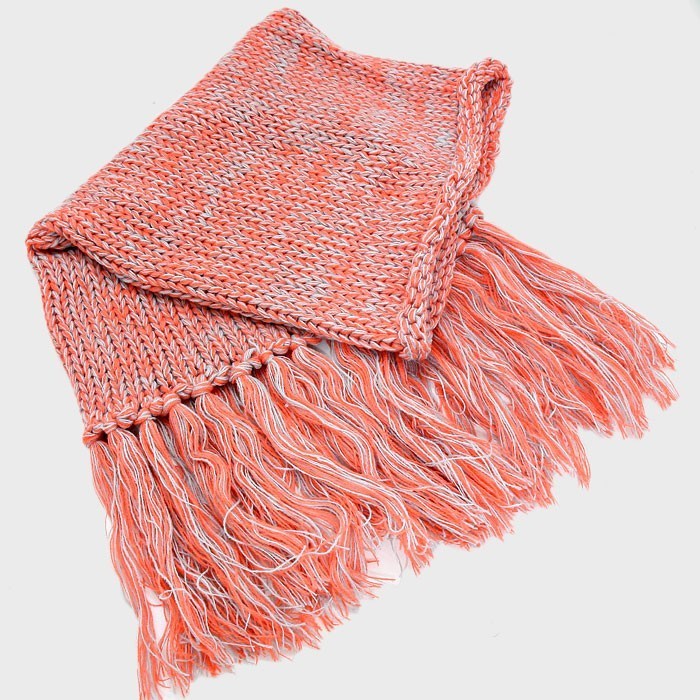 Chunky Knit Fringe Cowl Scarf Infinity Coral White Marled Sweater Cape Warmer