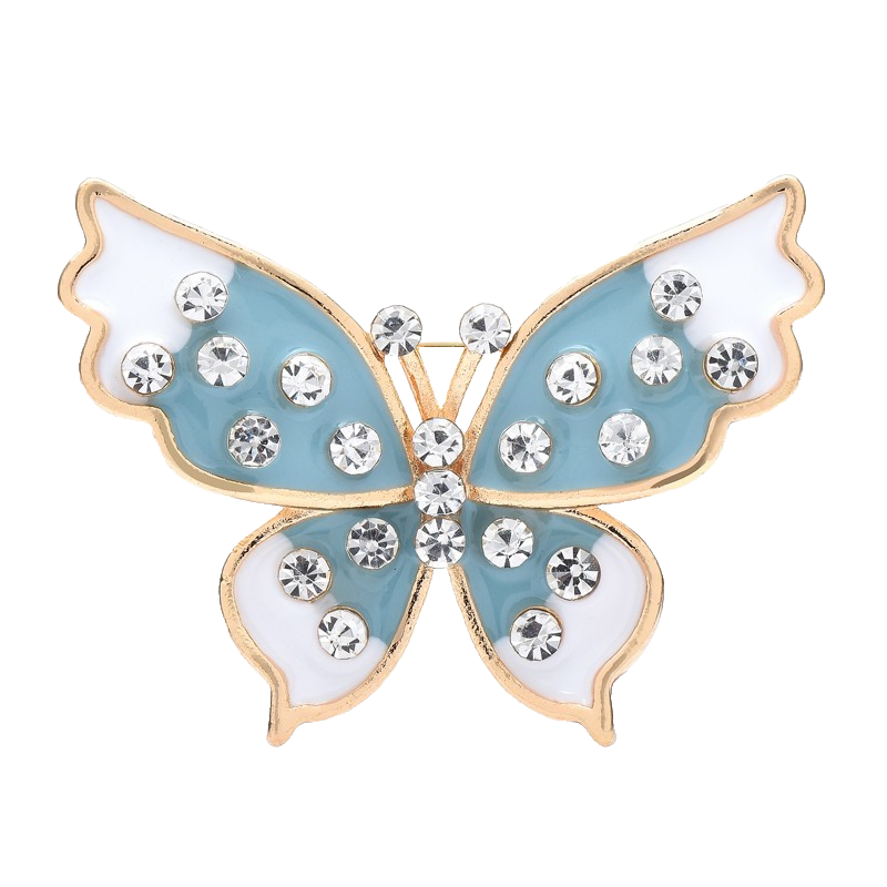2pcs Butterfly Brooch Pin Enamel Crystal Gold Tone Cute Insect Jewelry Set