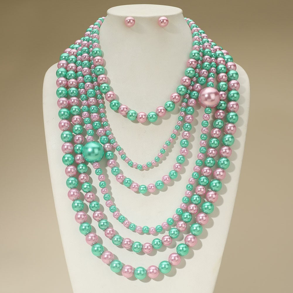Bold Multi Layered Pearl Beaded Statement Necklace for Women Party Jewelry