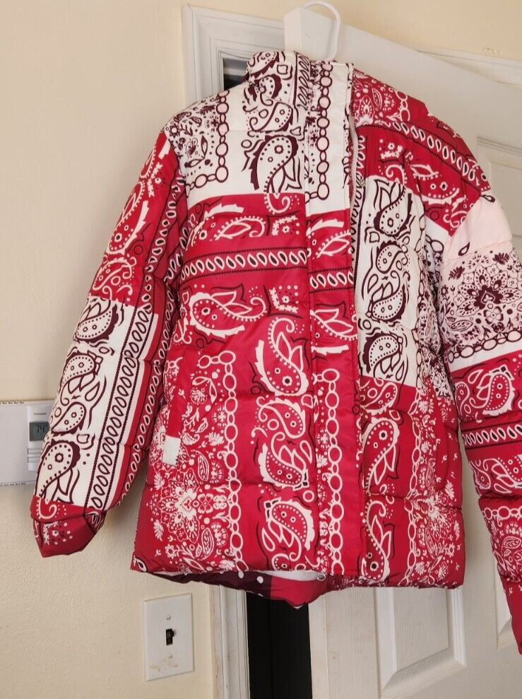 Women’s Paisley Bandana Puffer Jacket Lightweight Warm Stylish Winter Outerwear