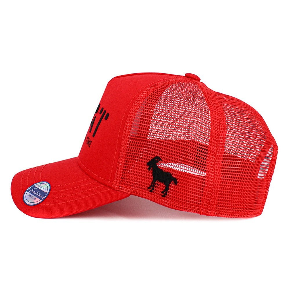 GOAT Greatest of All Time Embroidered Trucker Hat Mesh Back Adjustable Cap Red
