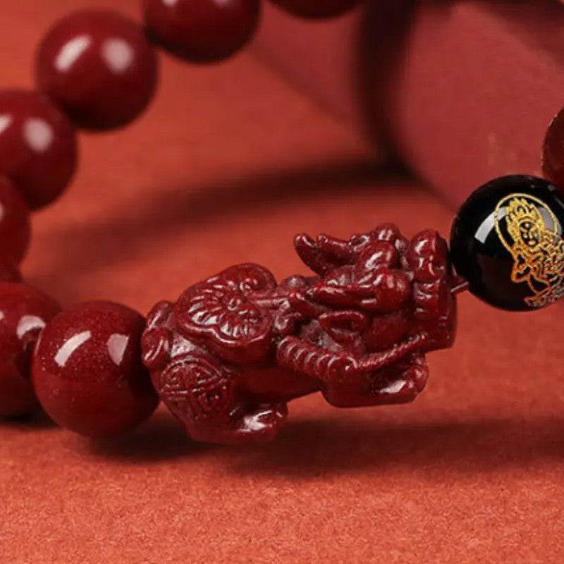 Feng Shui Pixiu 10mm Cinnabar Beaded Bracelet Good Luck Chinese Bracelet Red