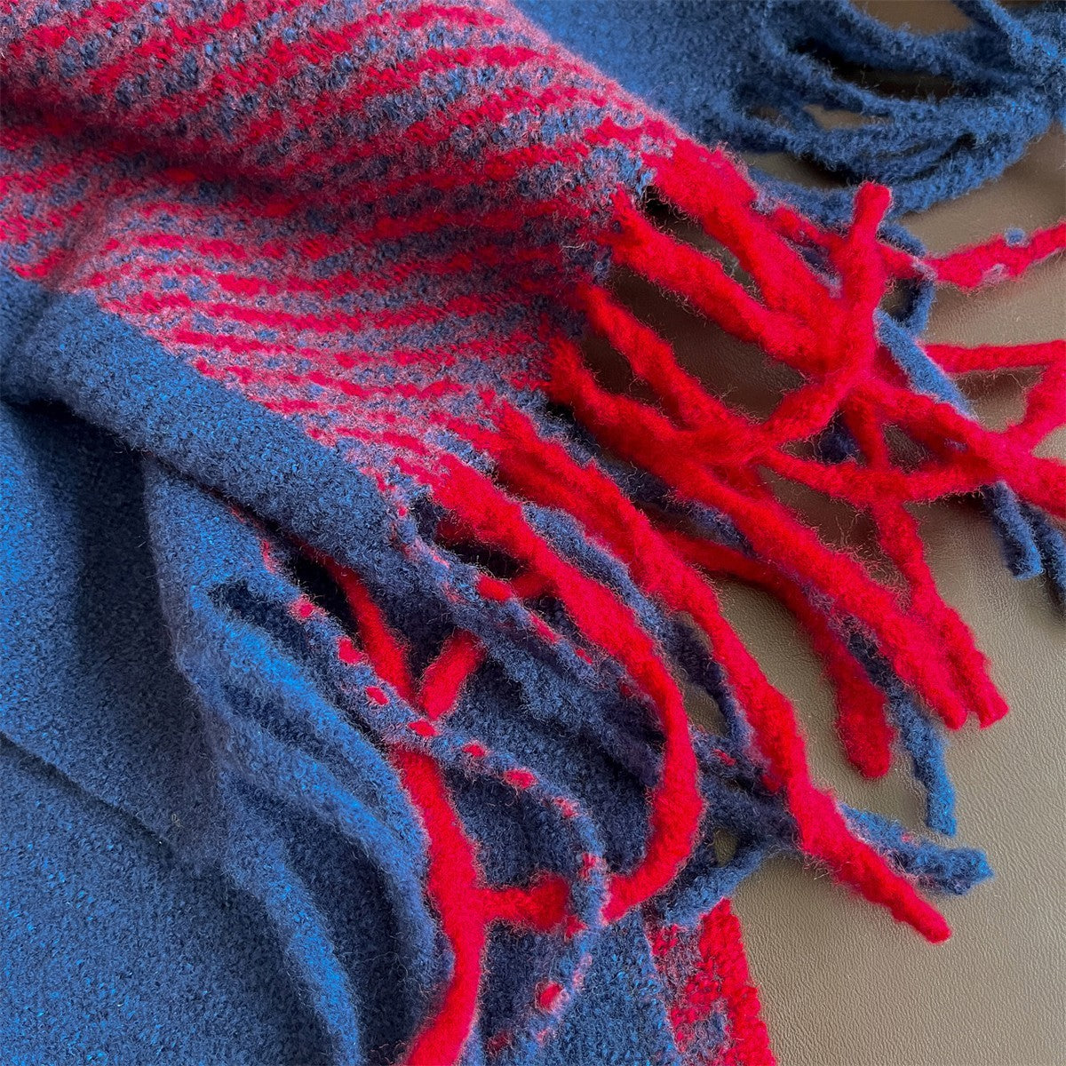 Soft Plaid Tartan Scarf Shawl Wrap for Women – Oversized Red and Blue Winter Fri