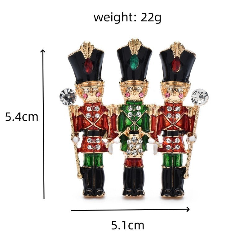 Nutcracker Soldier Brooch Pin Enamel Rhinestone Christmas Holiday Gift