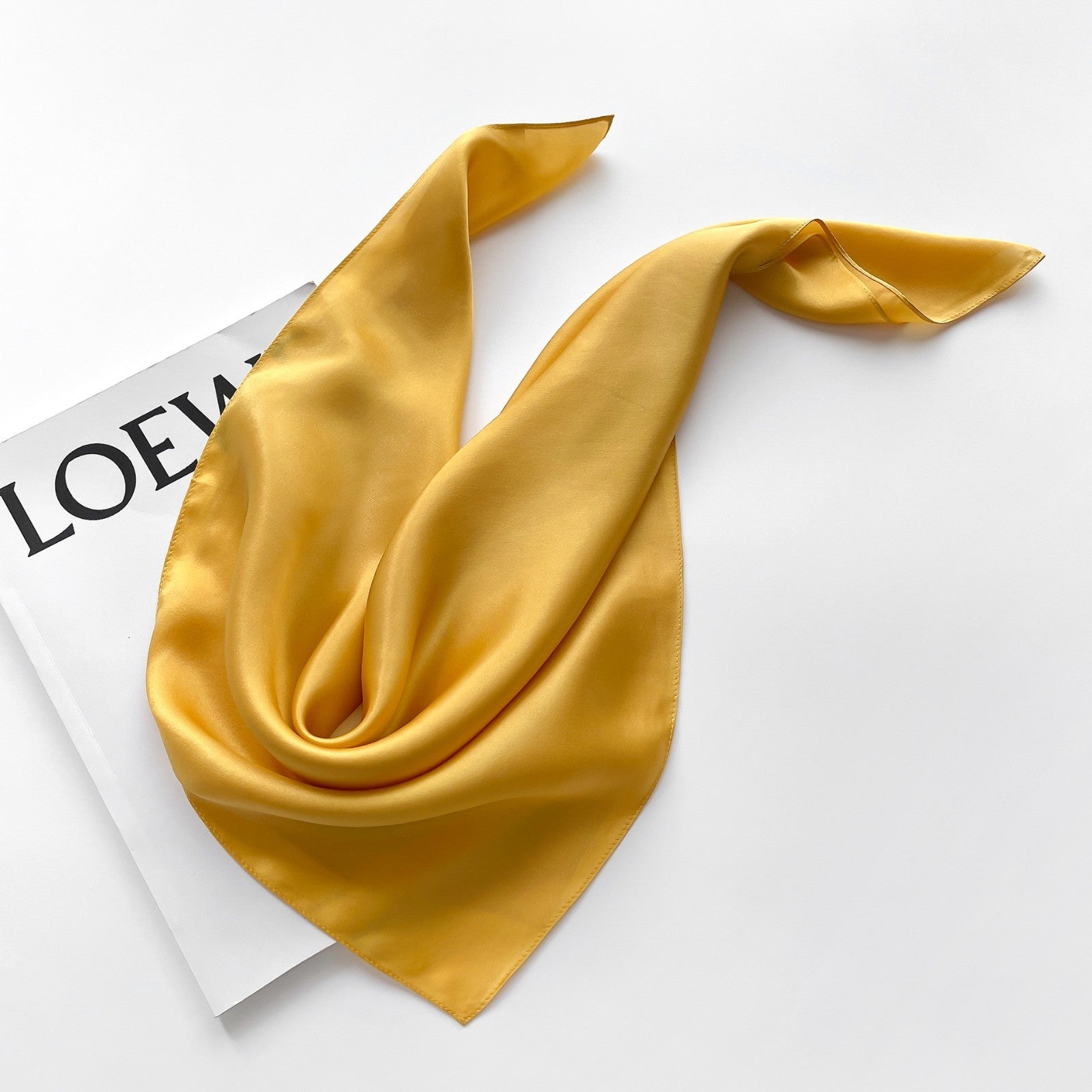 2pc Silk Feel Square Scarf Set 27x27in Black Yellow Satin Hair Wrap Neckerchief