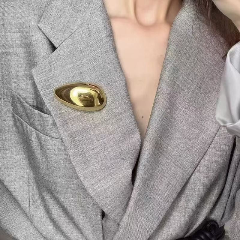 Shiny Gold Egg Brooch Pin Stainless Steel 18K Plated Jacket Cinch