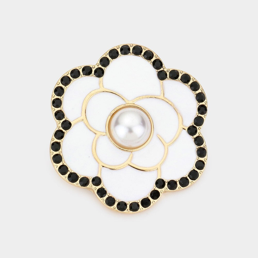 Elegant Pearl Camellia Flower Brooch Pin for Women Wedding Dress Accessory