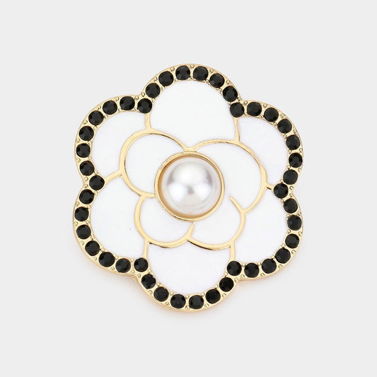 Elegant Pearl Camellia Flower Brooch Pin for Women Wedding Dress Accessory