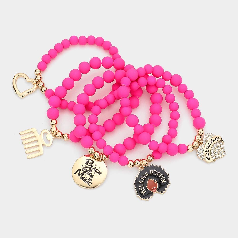 5PCS Black Girl Magic Charm Bracelets Set Multi Layered Jewelry for Women