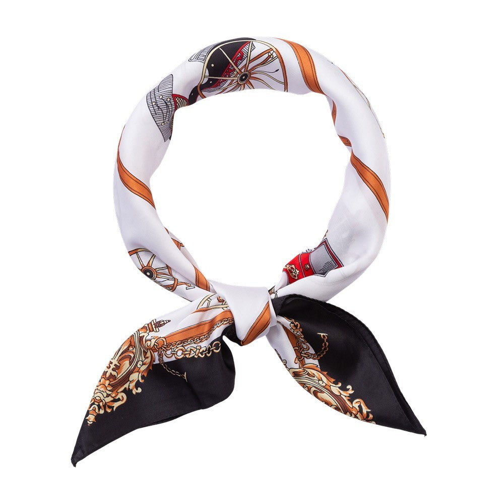 Black White Carriage Print Square Scarf Silk Feel Hair Head Wrap Handbag Tie