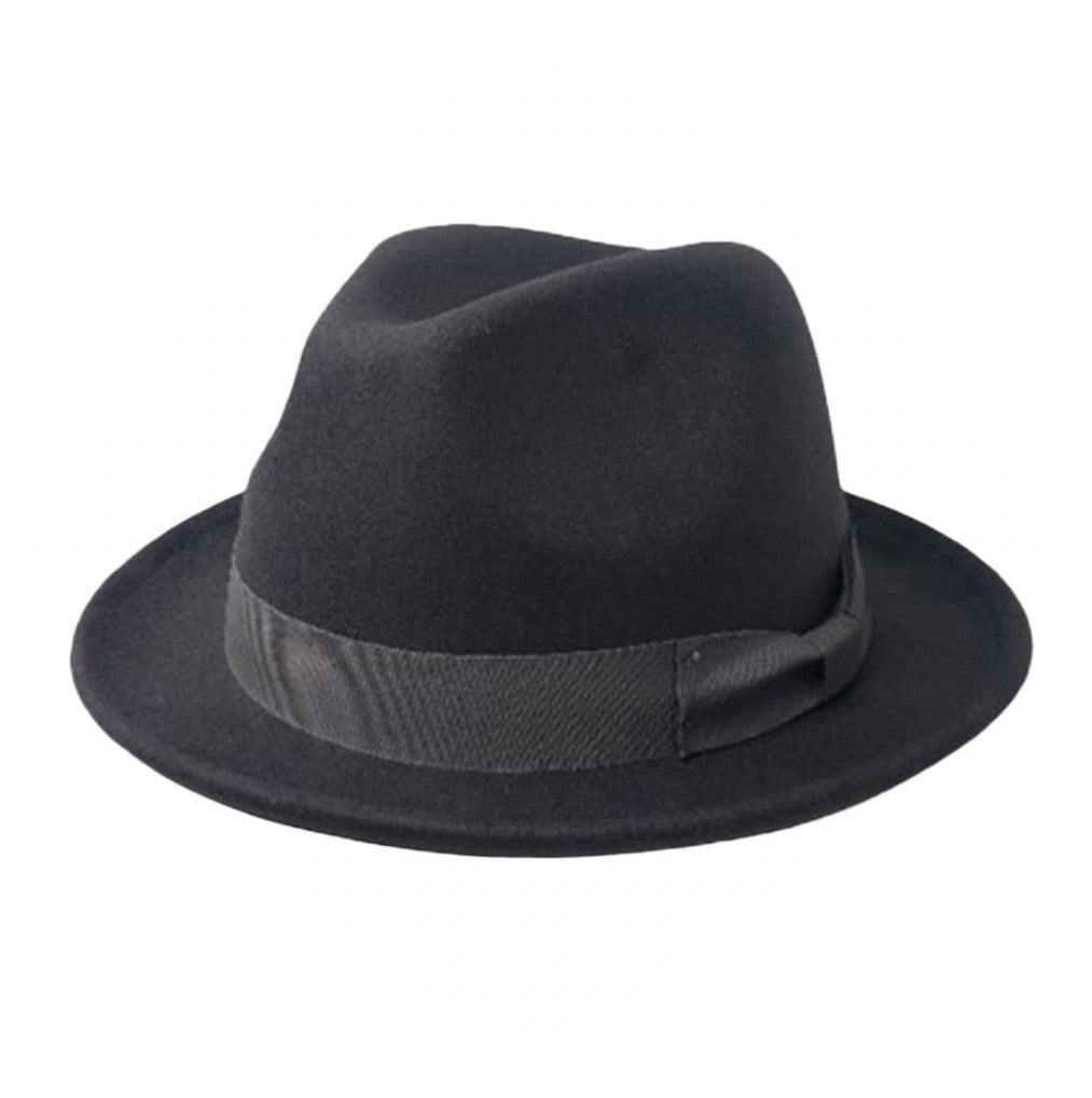 Classic Black Cotton Polyester Felt Fedora Hat with Grosgrain Ribbon Unisex