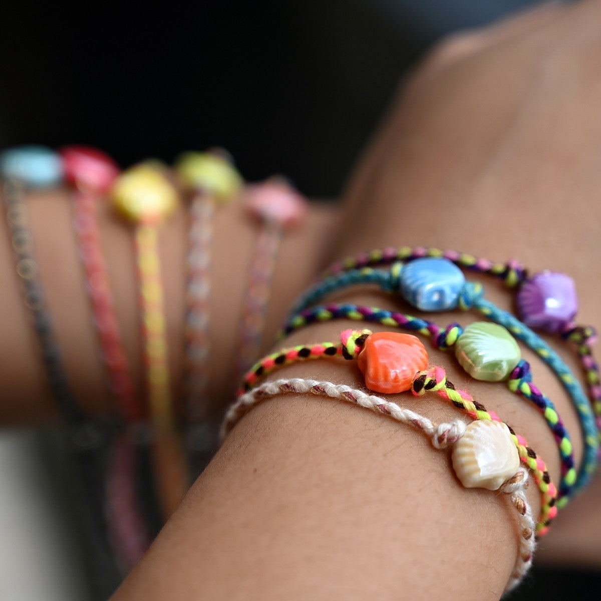 10 Colorful Braided Ceramic Seashell Bracelet Adjustable Handmade Beach Jewelry
