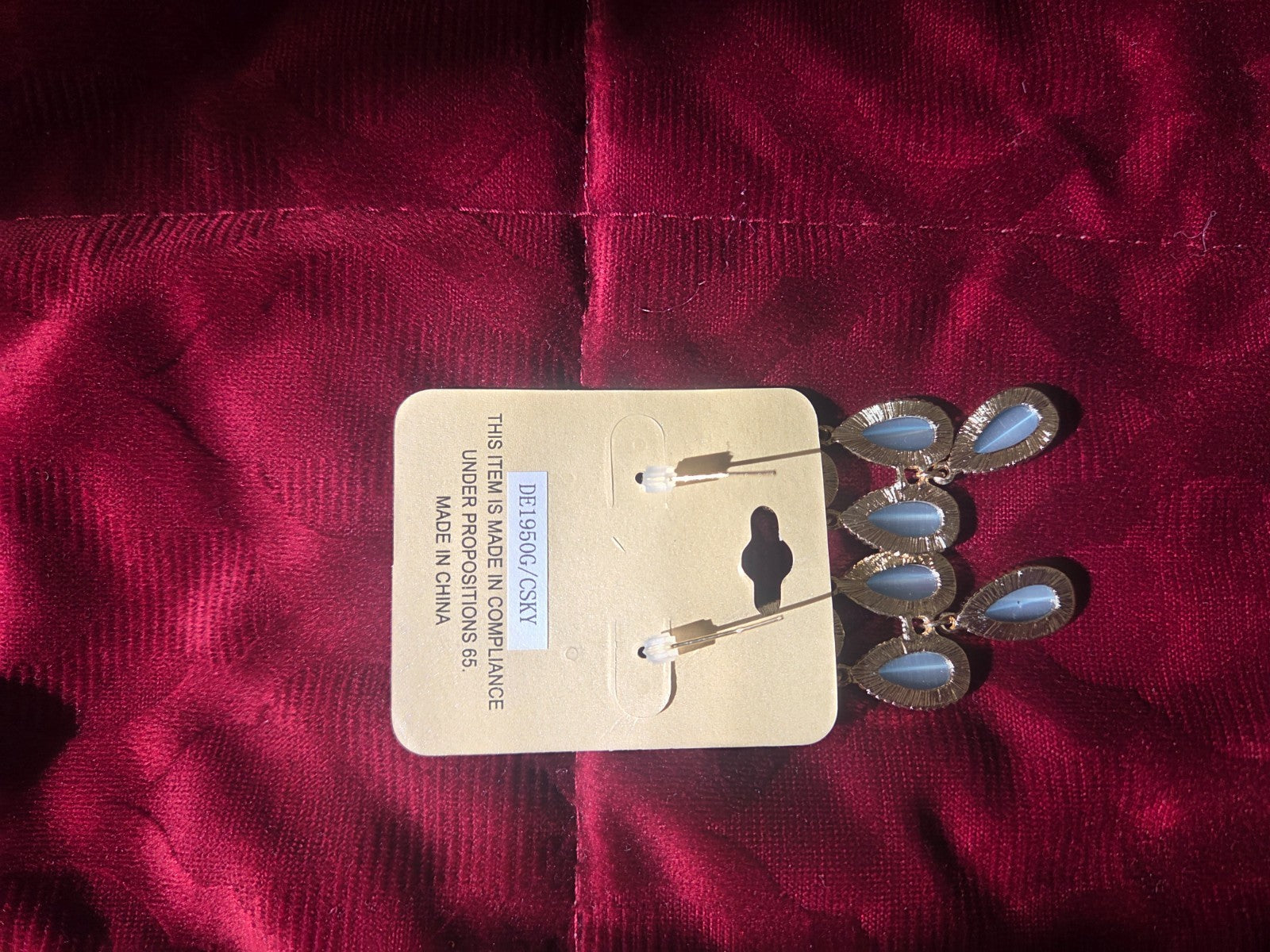 Tears of Joy Blue Cat Eye Dangle Chandelier Drop Earrings Gold Tone Hypoallergen