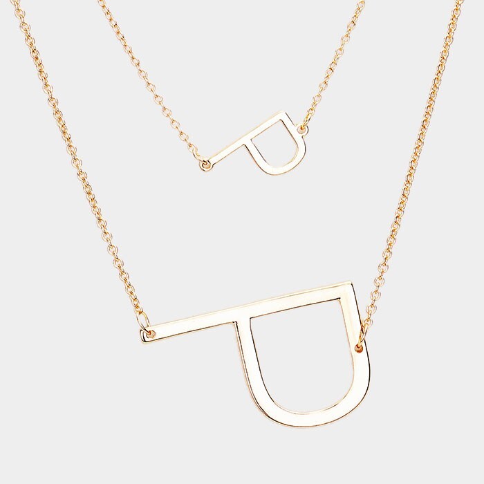 2-Row Layered Detachable Monogram Chain Necklace Letter P Pendant