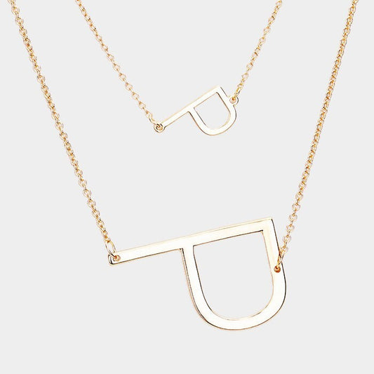 2-Row Layered Detachable Monogram Chain Necklace Letter P Pendant