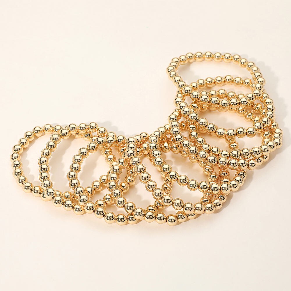 10PCS Metal Ball Beaded Stretch Bracelets Multi Layered Stackable Arm Jewelry