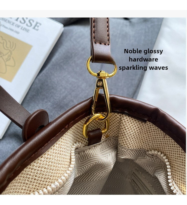 Sturdy Canvas Bucket Bag for Women Shoulder Strap Crossbody Retro Casual Handbag