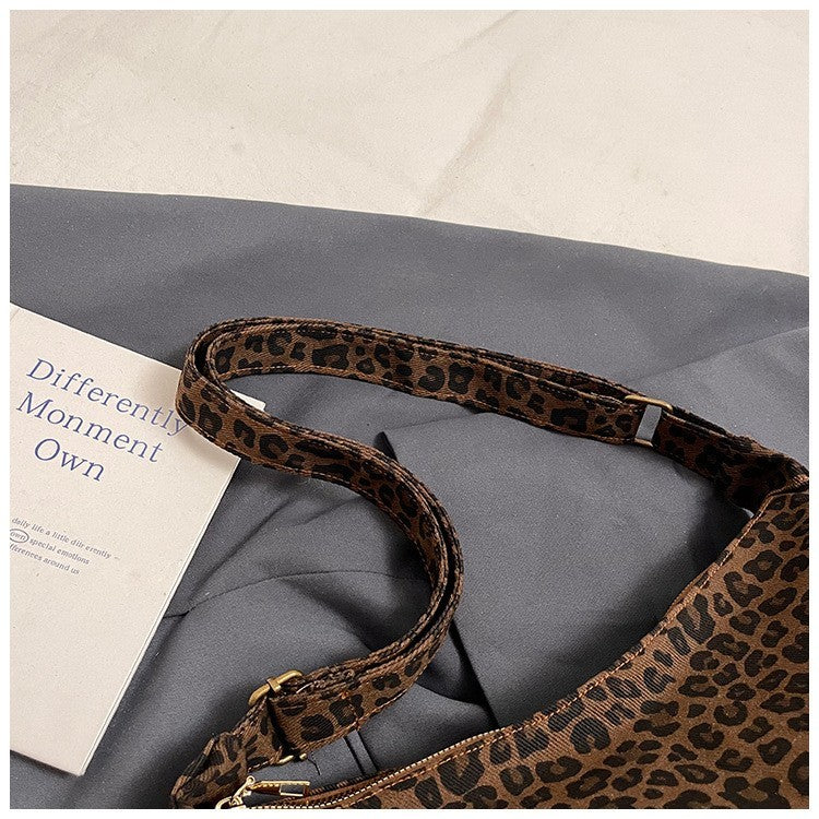 Trendy Leopard Print Canvas Shoulder Bag Adjustable Strap Tote Purse Handbag