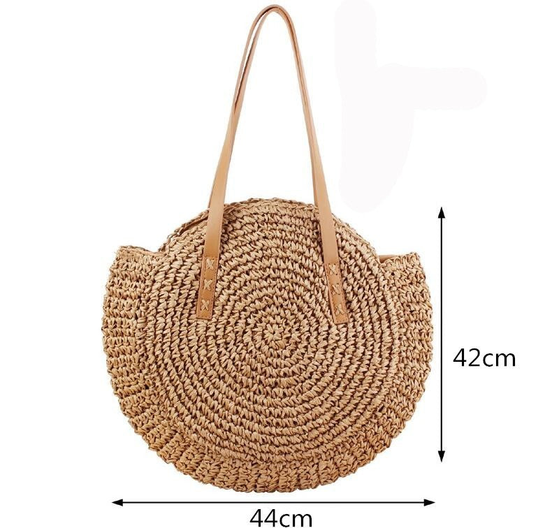 Woven Straw Shoulder Bag for Women Summer Rattan Beach Vacation Tote Brown