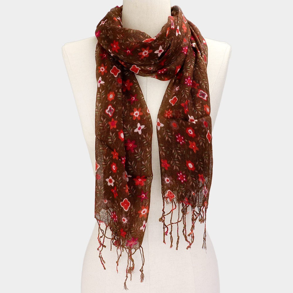 Floral Print Fringe Oblong Scarf for Women Lightweight Stylish Accessory Spring