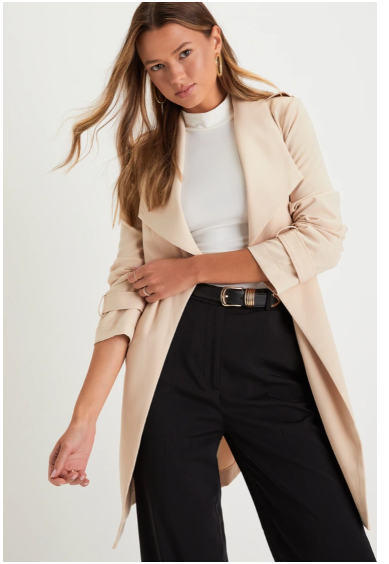 Winnipeg Beige Trench Coat for Women Classic Lightweight Long Belted Jacket
