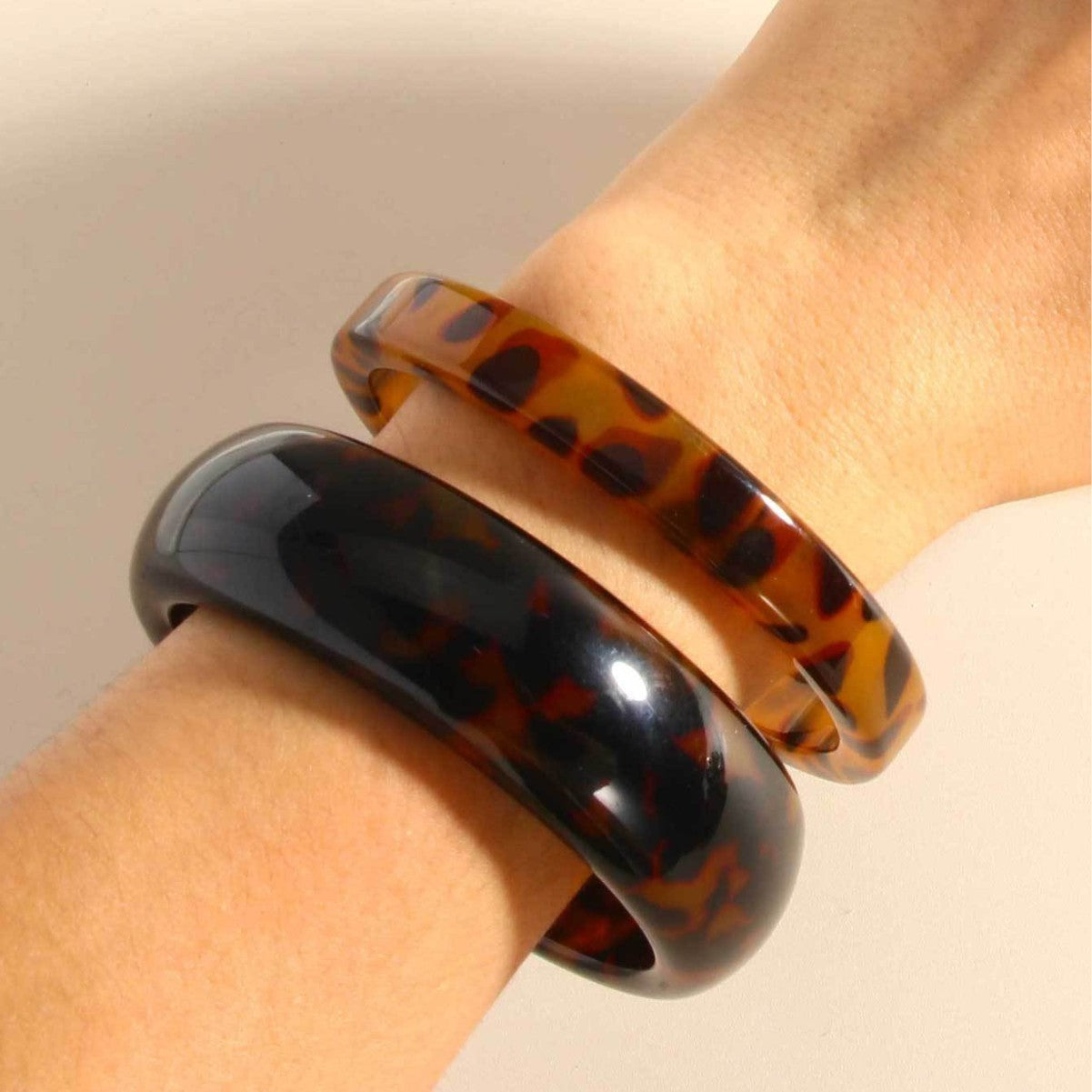 Tortoiseshell Bangle Stack Set: Wide & Thin Acrylic Resin Bracelets
