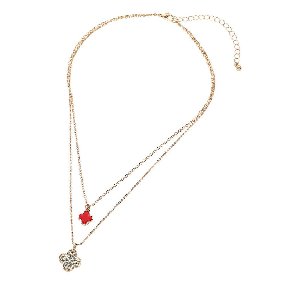 Gold Dipped Double Quatrefoil Pendant Layered Necklace for Women