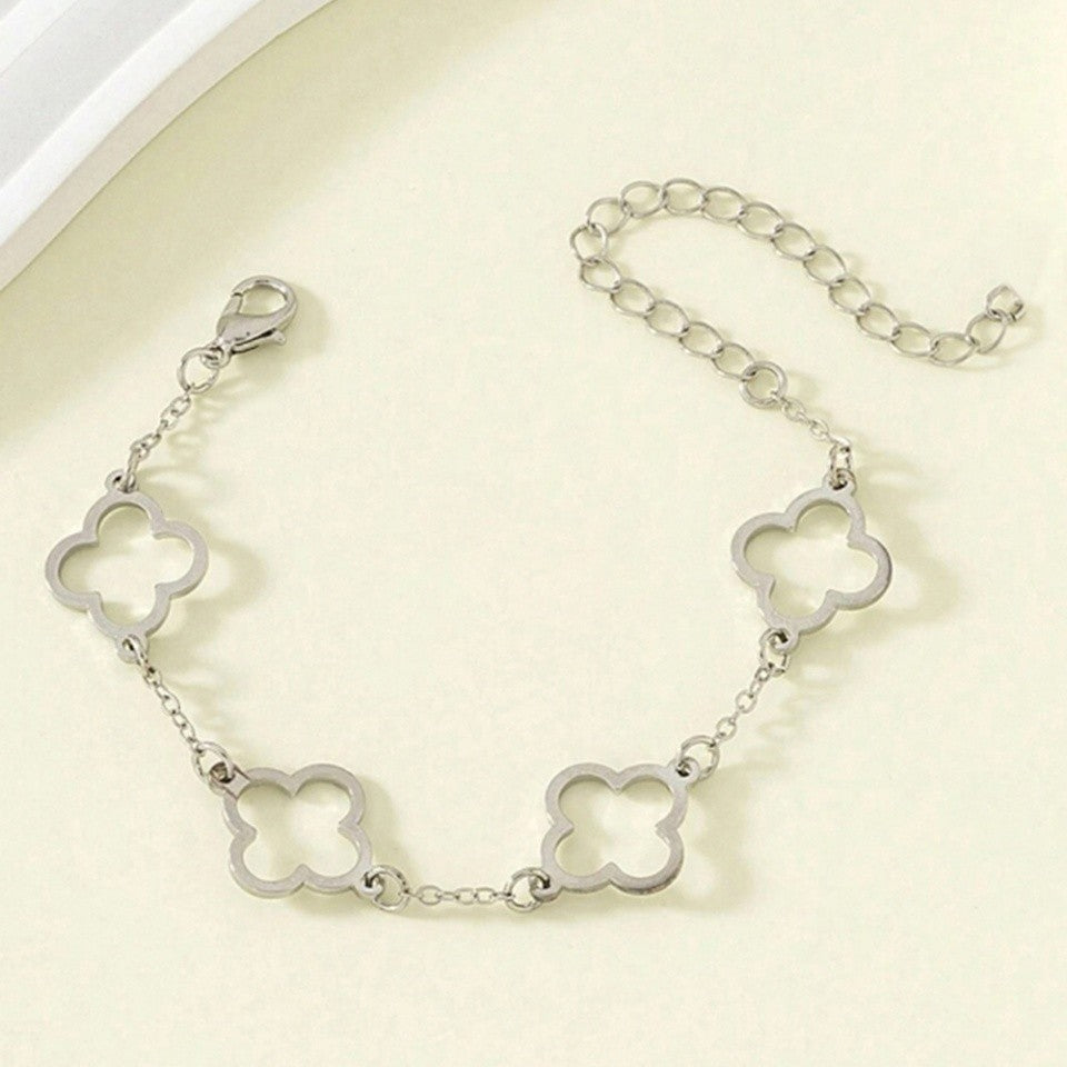 Dainty Four Leaf Clover Bracelet Set - Gold & Silver Tone Adjustable Lucky Charm