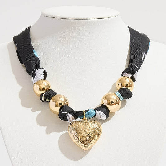 Scarf Necklace Bracelet Set Big Heart Charm Gold Dipped Versatile Jewelry
