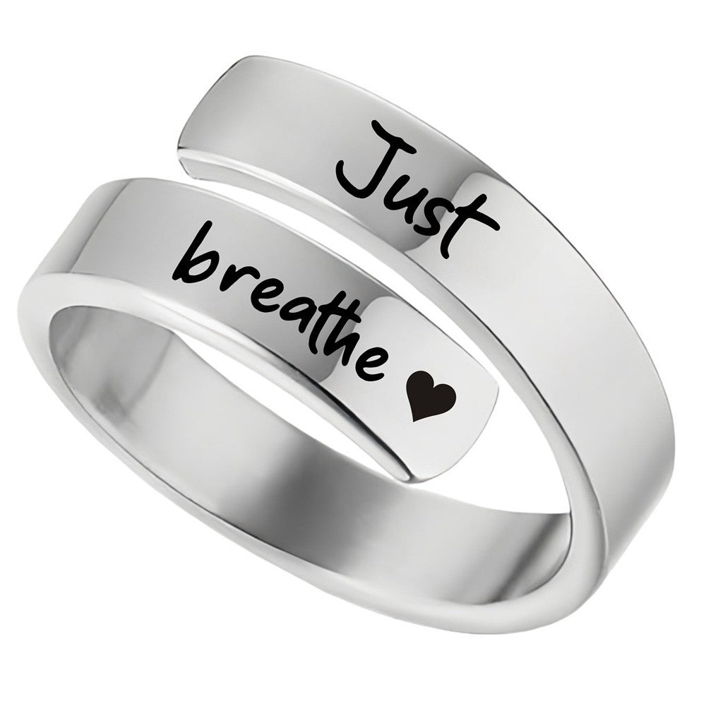 3 PCs Just Breathe Ring for Women Adjustable Heart Rings Stainless Steel