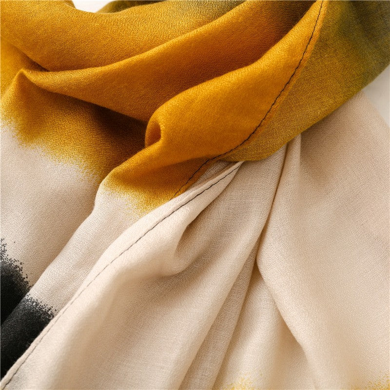 Dip Dye Ombre Scarf Wrap Shawl 71" Cotton Viscose Black Yellow Tassel